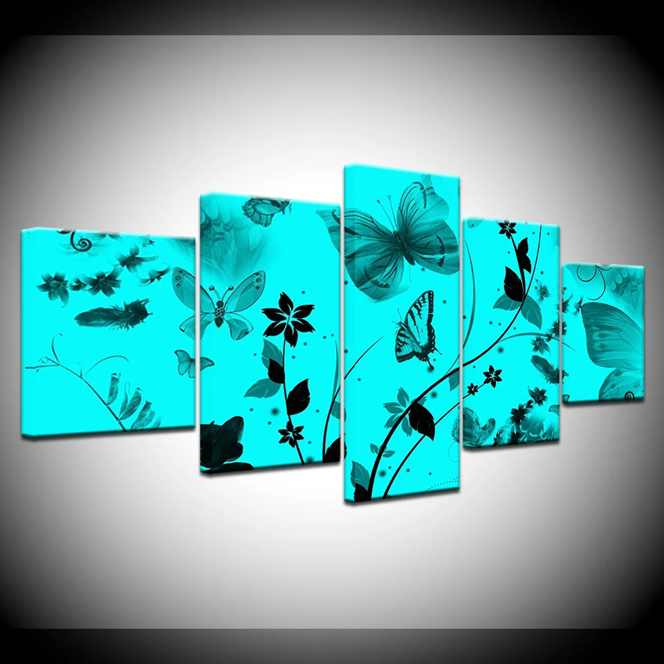 

Canvas Painting Abstract Butterfly BLUE 5 Pieces Wall Art Painting Modular Wallpapers Poster Print for living room Home Decor