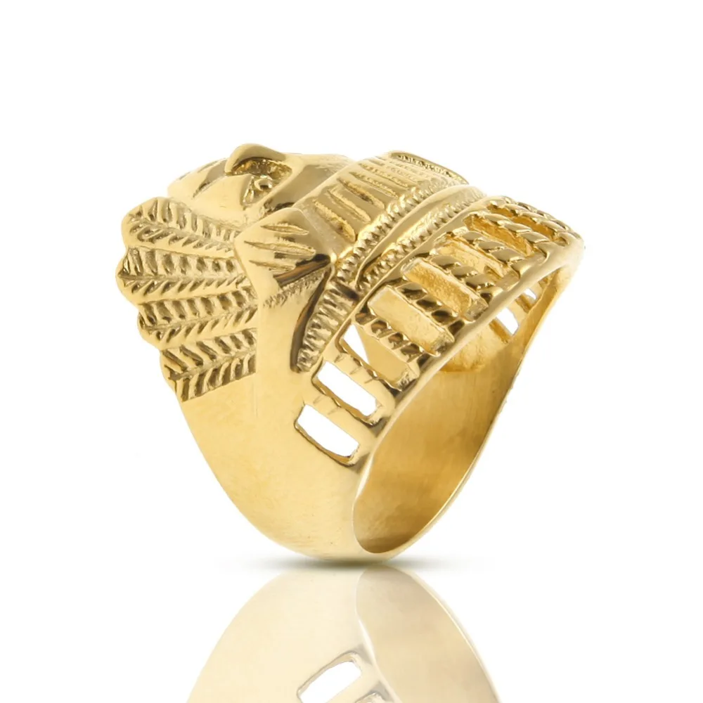 Кольца в форме головы индейцев позолоченные кольца стиле панк Крутое байкерское