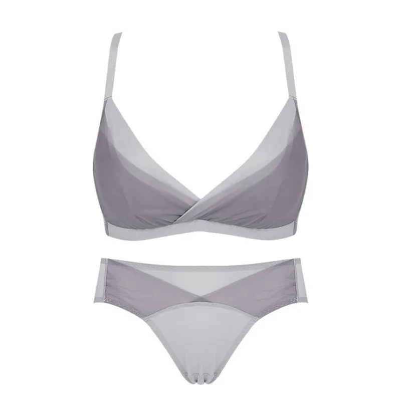 

Female Seamless Deep V Underwear Sexy Gauze Adjustment Type Bra Ladies High Quality Comfortable Briefs Set
