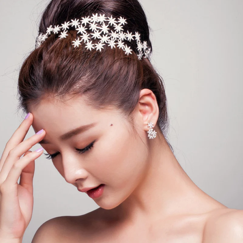 Свадебная тиара SLBRIDAL в стиле арт-деко блестящая со звездами головные уборы