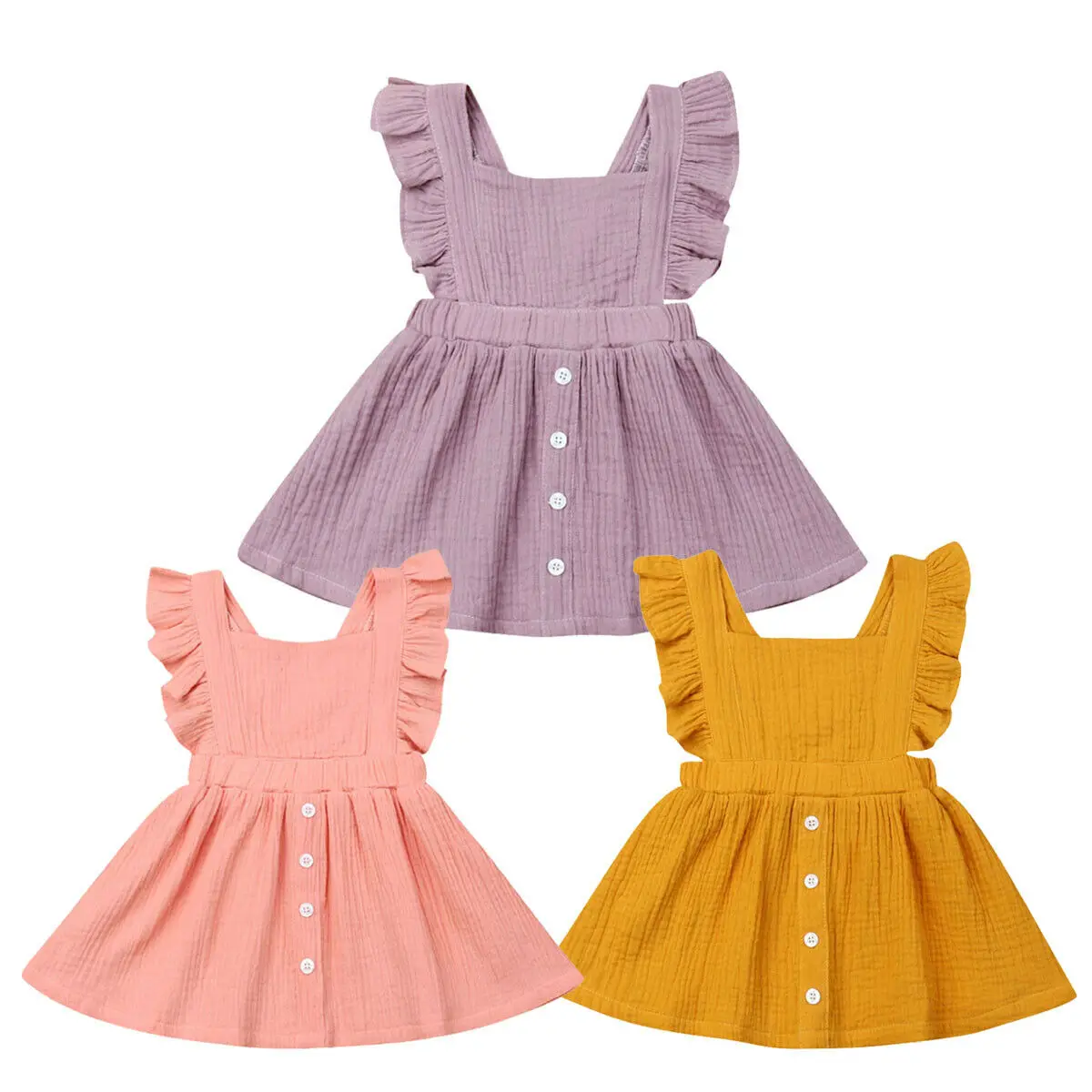 2019 New Summer Newborn Toddler Baby Girl Clothes Solid Ruffle Sleeveless Button Backless Princess Party Skater Dress Outfits | Детская