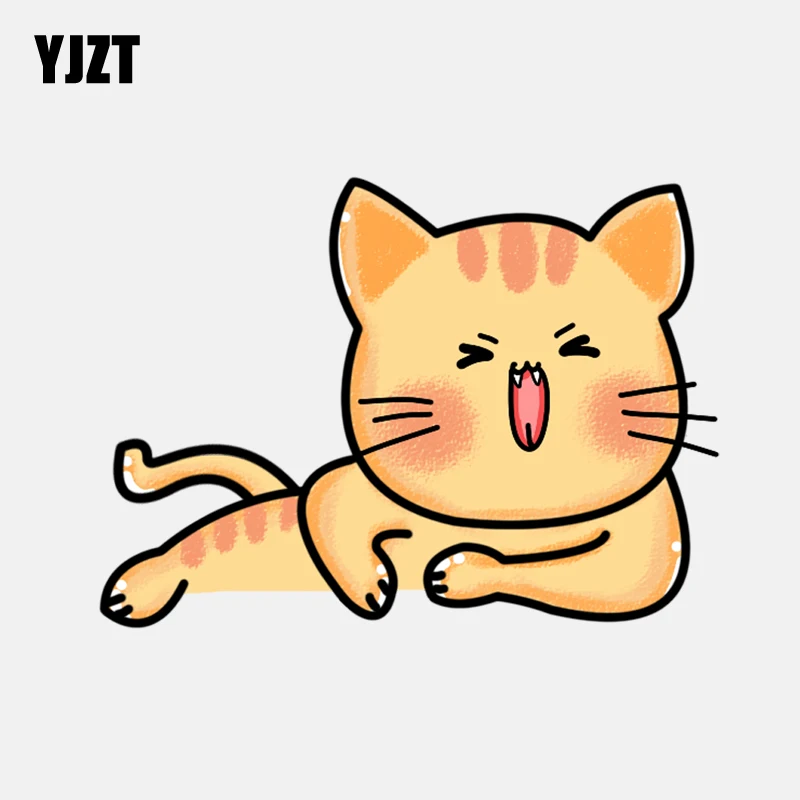YJZT 14 7 см * 10 4 Автомобильная наклейка с милым желтым котом из ПВХ