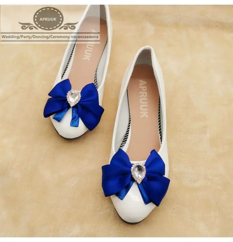 Свадебные туфли на низкой танкетке 3 см Цвет королевский синий белый Женские