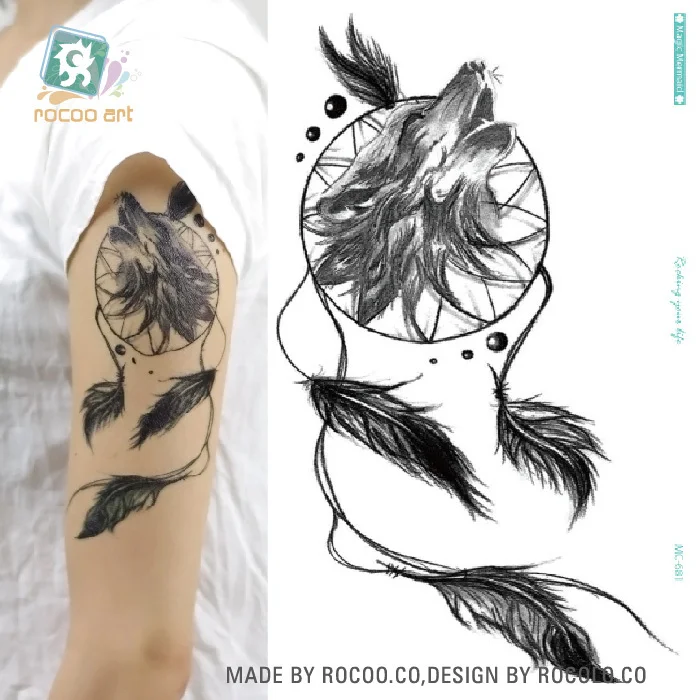 

Rocooart Wolf Totem Henna Tatuajes Taty Waterproof Fake Tattoo Sticker For Men Women Arms Flash Tatoo Temporary Tattoo Stickers