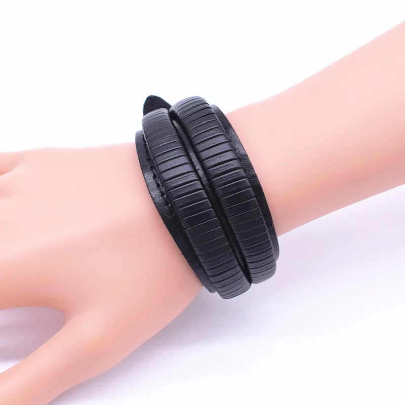 2016 мужские браслеты из натуральной кожи двойной широкий браслет и веревка для