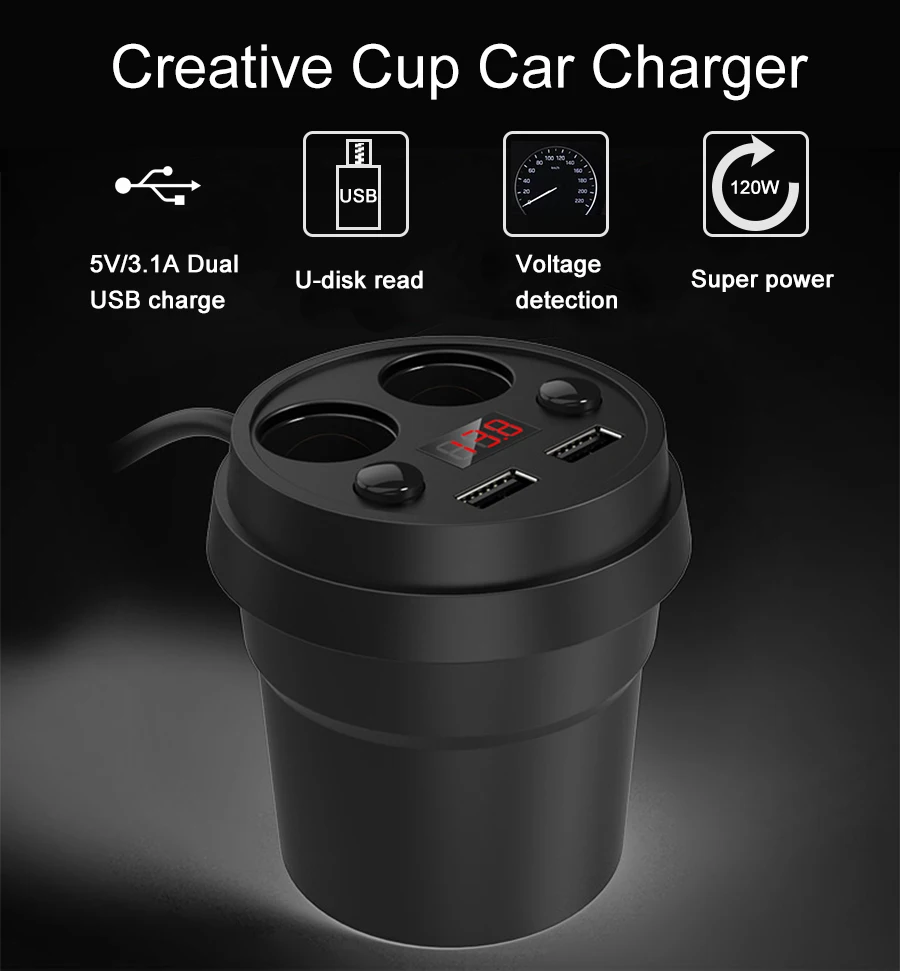 Kommander Dual USB Выход чашки 3.1A DC12-24V авто прикуривателя Splitter гнездо автомобильного Зарядное устройство адаптер для телефонов Tablet