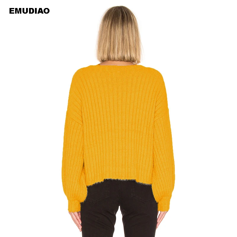 Повседневный вязаный свитер для женщин на зиму осень 2019 однотонный пуловер с