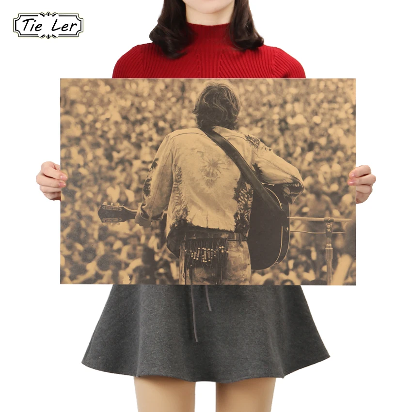

TIE LER Woodstock Rock Music Festival Retro Craft Paper Decorative Painting Classic Poster Vintage Paper Wall Sticker 51.5X36cm