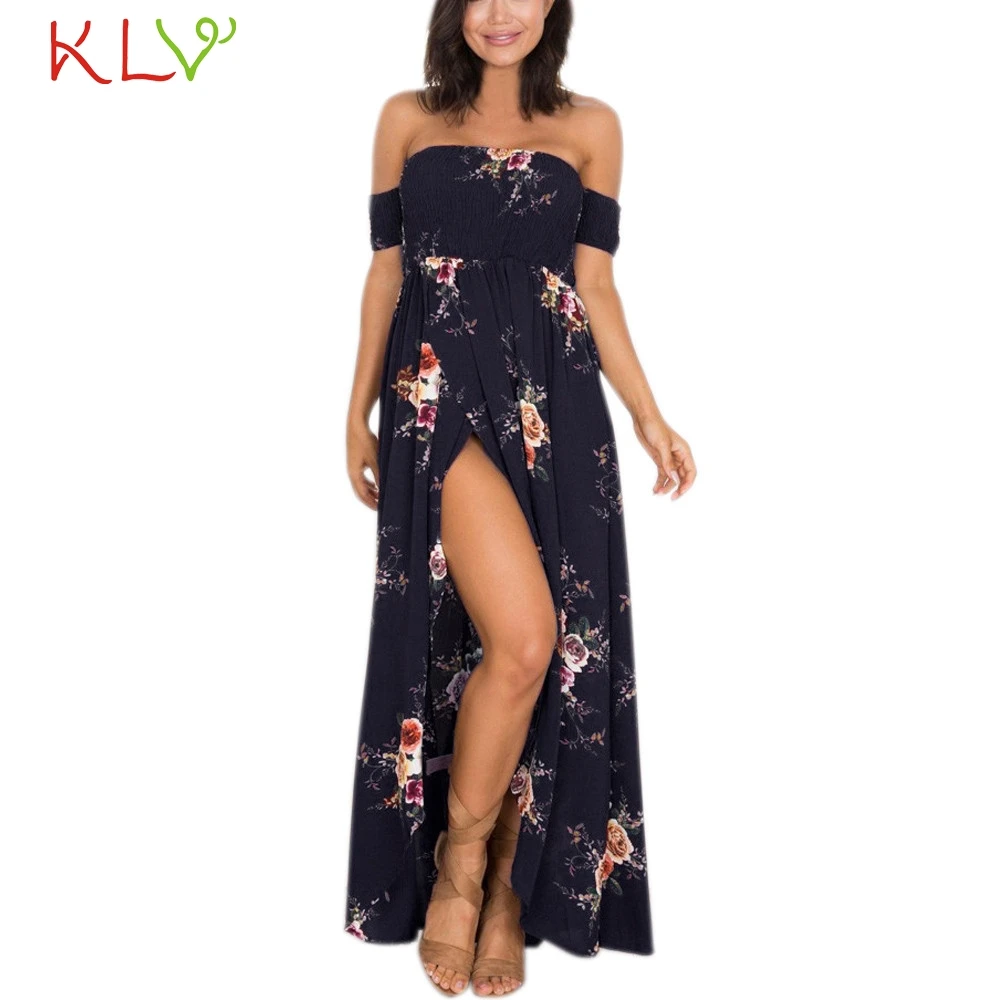 Женское шифоновое платье с открытыми плечами Вечернее Платье макси лето 2019