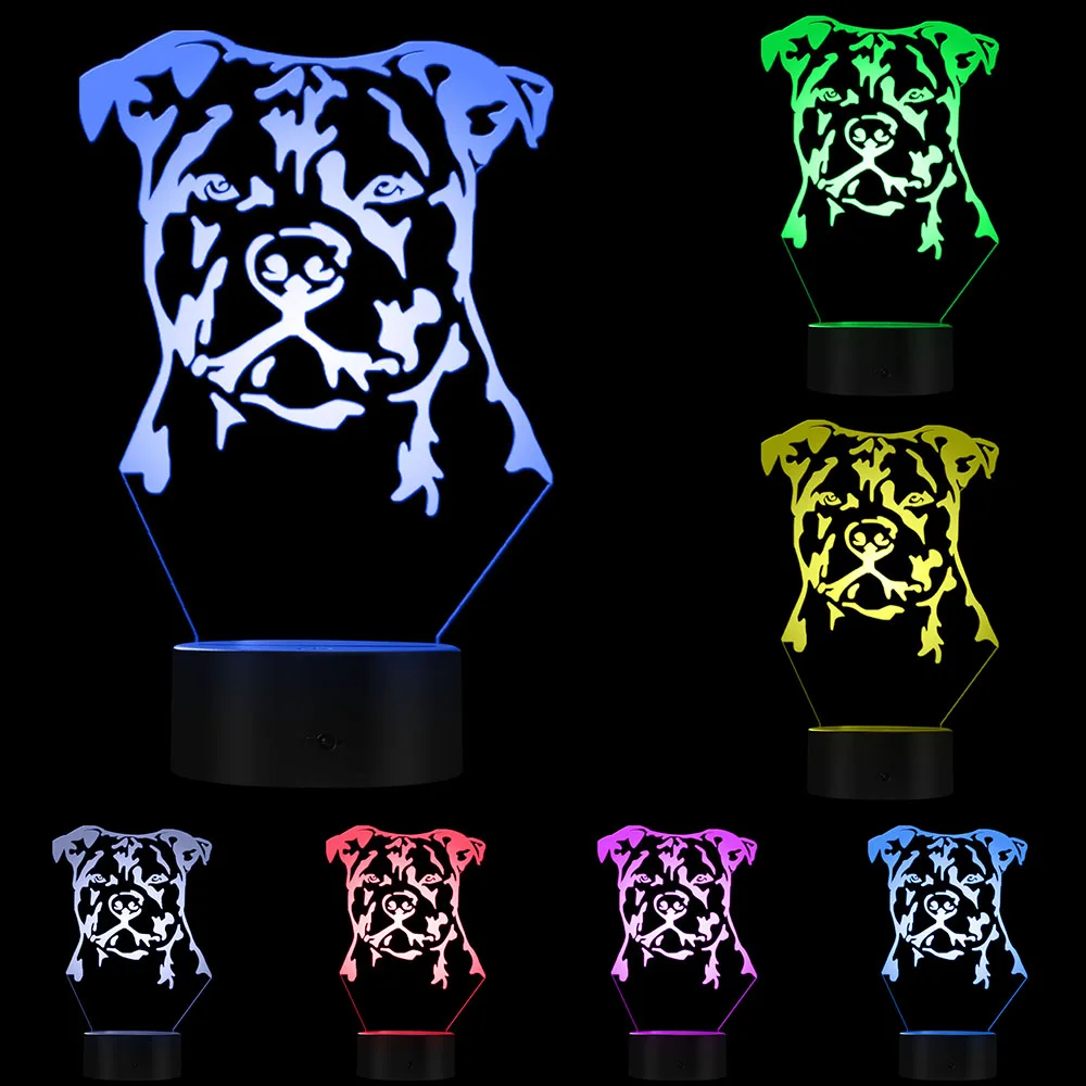 Светодиодный ночник стаффордширского бултерьера для животных собак щенков