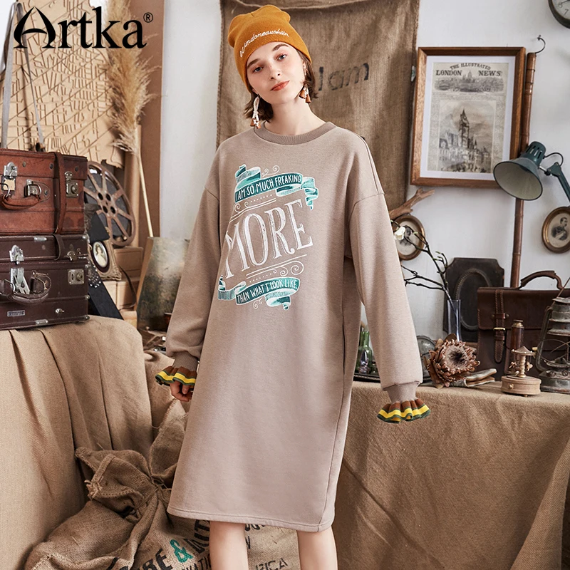 ARTKA 2018 осень и зима Новый винтажный принт Contast цвет гофрированные Универсальные