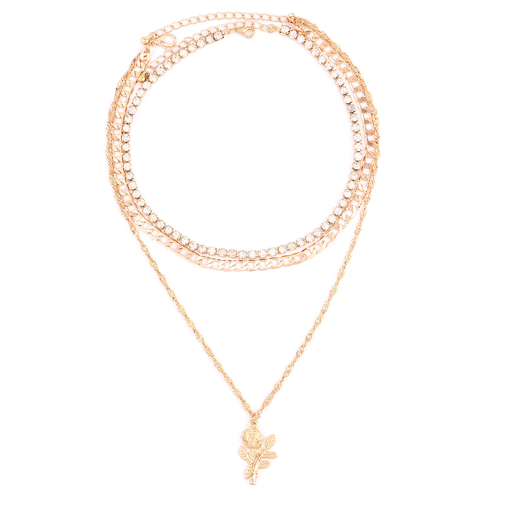 Женское колье-чокер с розами многослойное ожерелье в богемном стиле кристаллами