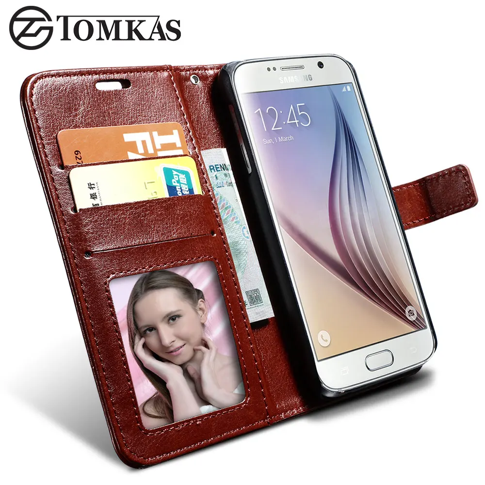 Кожаный чехол бумажник S6 / Edge Для Samsung Galaxy G9200 для телефона со слотом фото|leather case for