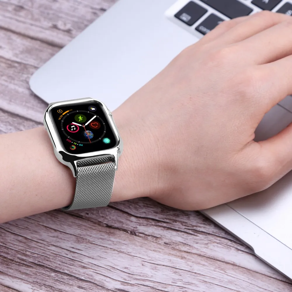 Магнитная Миланская петля, ремешок из нержавеющей стали, чехол для Apple Watch, ремешок 40 мм, 44 мм, чехол для iWatch, серия 4, 5, ремешок, бампер, рамка