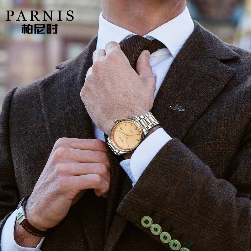 

Casual PARNIS 39mm Silver Case Mechanical Men's Watches Stainless Steel Strap Waterproof Automatic Men Watch Saat Erkekler Clock