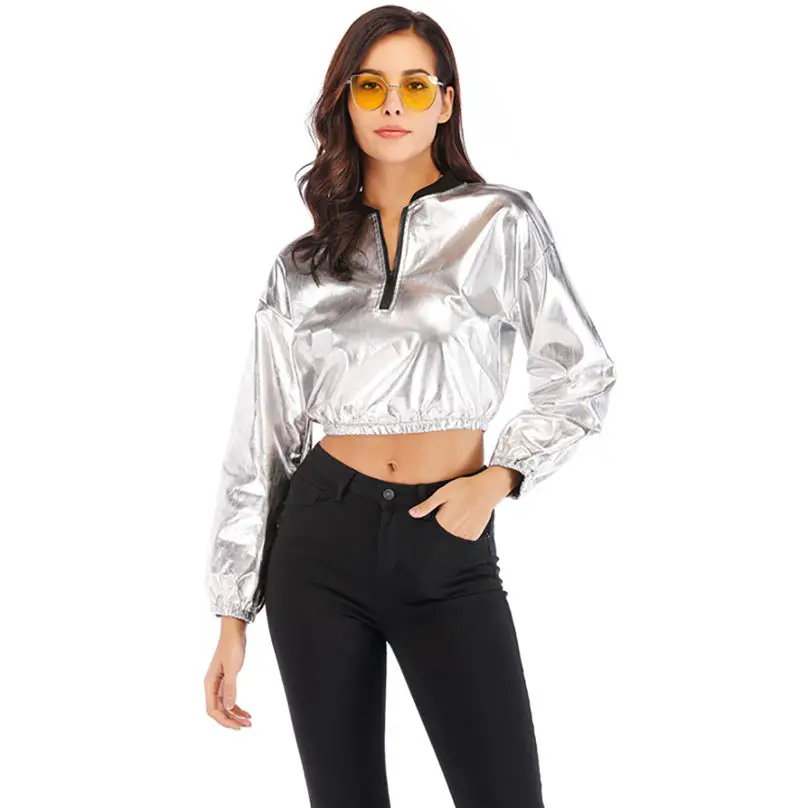 Женская модная куртка повседневная однотонная на молнии с длинным рукавом