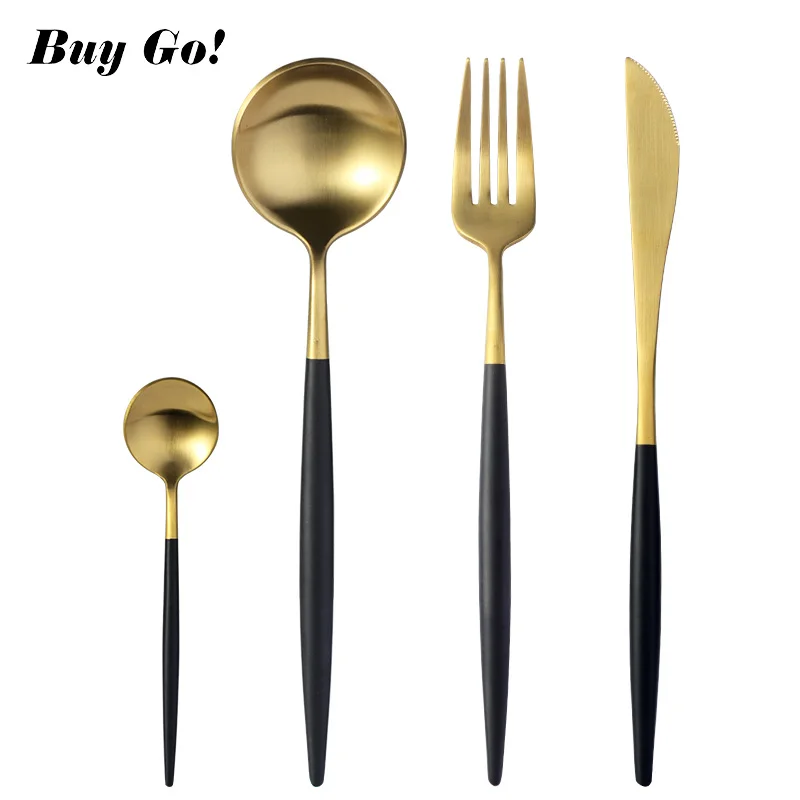 16PCS Stainless Steel Flatware Set Luxury Cutlery Set Gold Restaurant Dinnerware Knife Fork Spoon Set Service For 4 Tableware