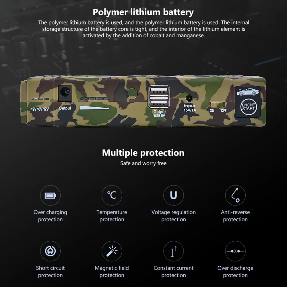 AOSHIKE Высокая пускозарядное устройство батарея 12 В 600A пиковый ток Dual USB 89800 мАч с