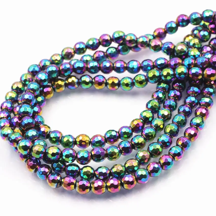 Бусины россыпью из гематита многоцветные Граненые Круглые бусины для