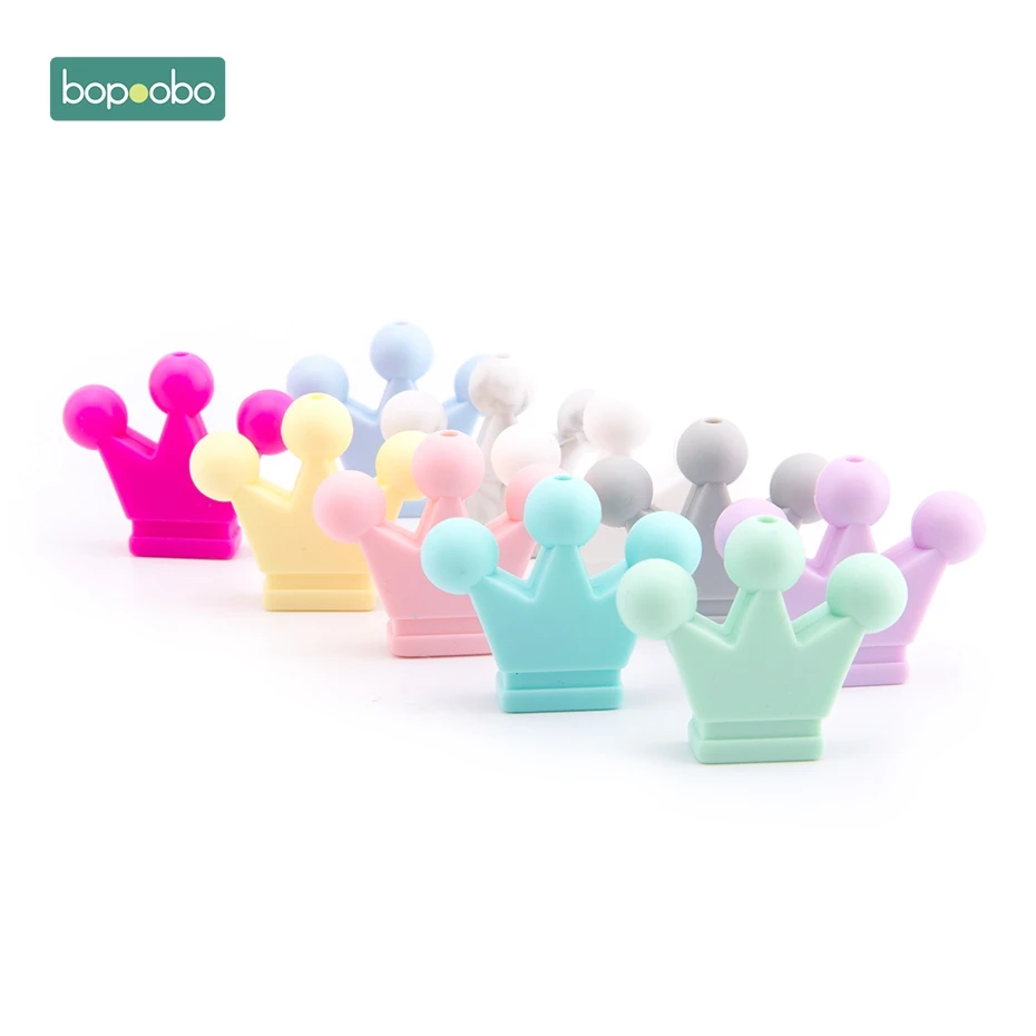 

Bopoobo 10PC Silicone Beads Baby Crown Teether Sensory Chewing Toy DIY Crafts Beads Infant Toys Necklace Pendant Baby Product