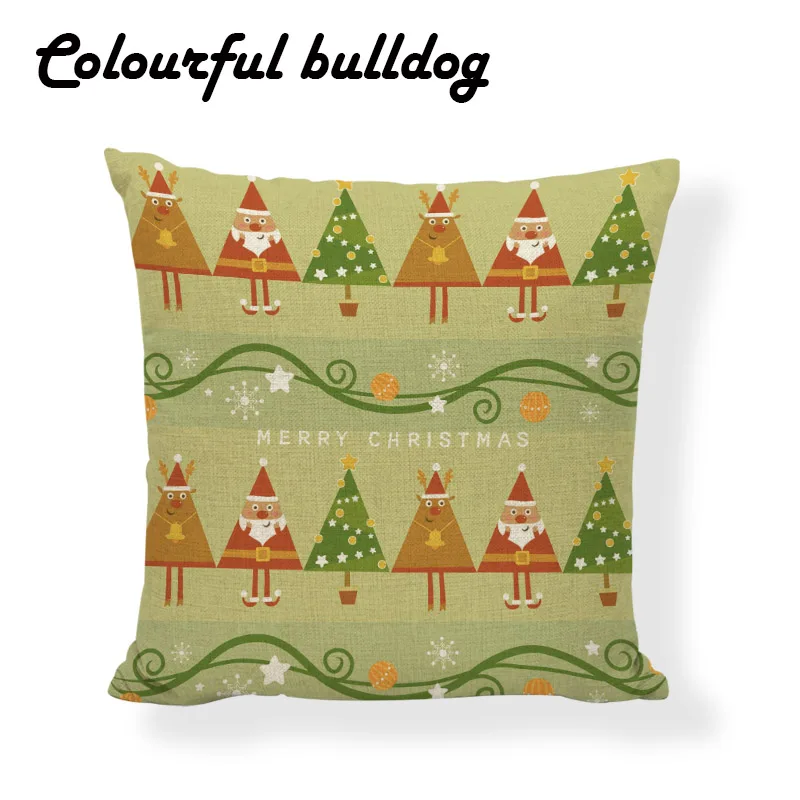 Christmas Series Cushion cover 17*17inches Tree Snowman Santa's Star Ball Pattern Linen Material Home Car Decoration Pillow Case | Дом и