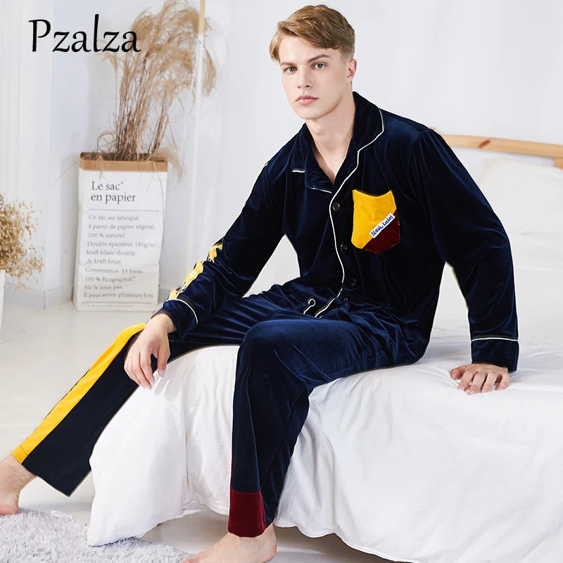 

Winter Mens Pyjamas Set Letter Splice Multicolor Pajamas Men Loungewear Velour Warm Pyjamas Men Sleepwear Home Clothing L XL XXL