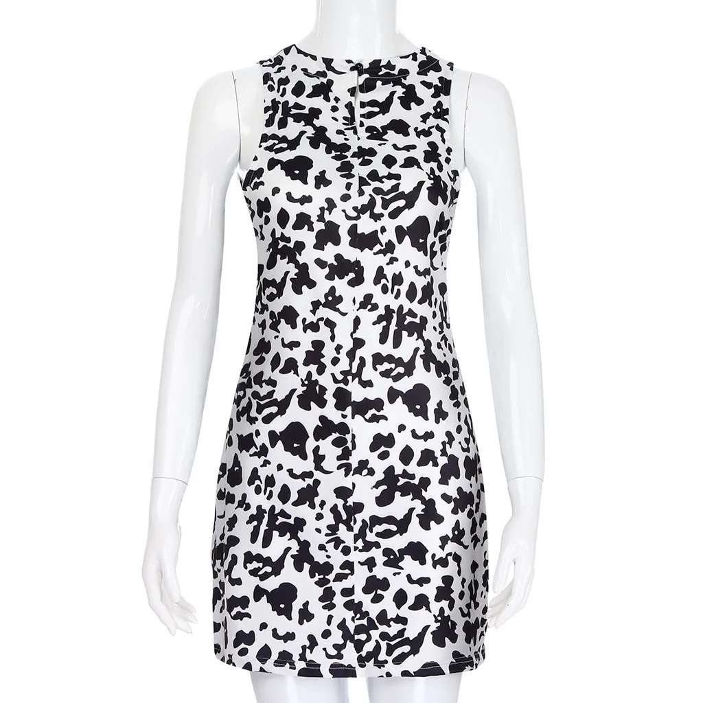 SAGACE 2019 модное женское платье с круглым вырезом без рукавов леопардовым принтом