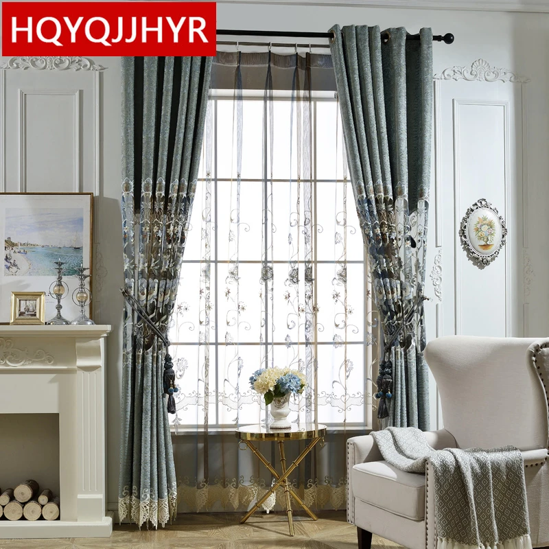 Blue European luxury custom embroidery villa curtains for Living Room low-key classic Bedroom/Study | Дом и сад