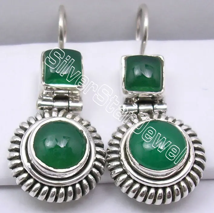 Серебряный Зеленый Оникс Длинные висячие серьги 4.2 см|dangle earrings|earrings danglegreen dangle