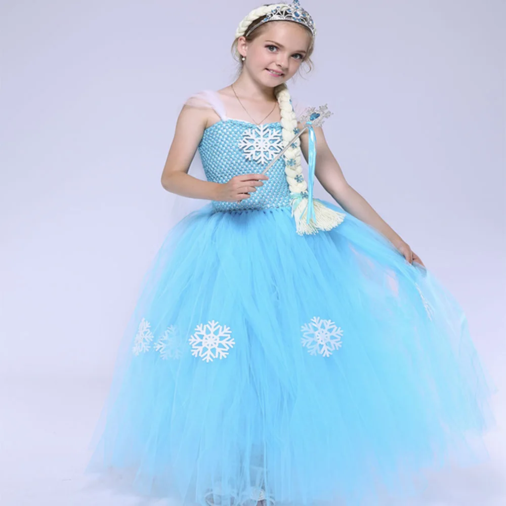 Blue Snow Queen Girls Elsa Dress Cosplay Princess Costume for Kids Froze Christmas Snowflake Party Tutu | Детская одежда и обувь