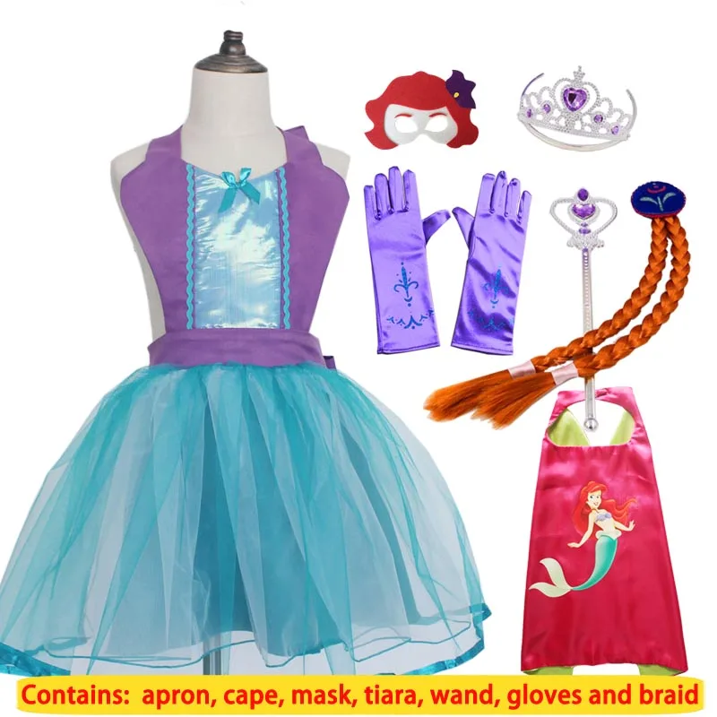 A92 cape with set Костюм Ариэль Детский фартук плащ Маска Тиара палочка перчатка оплетка Хэллоуин грилс день рождения косплей принцесса наряды - Цвет: A92 cape with set