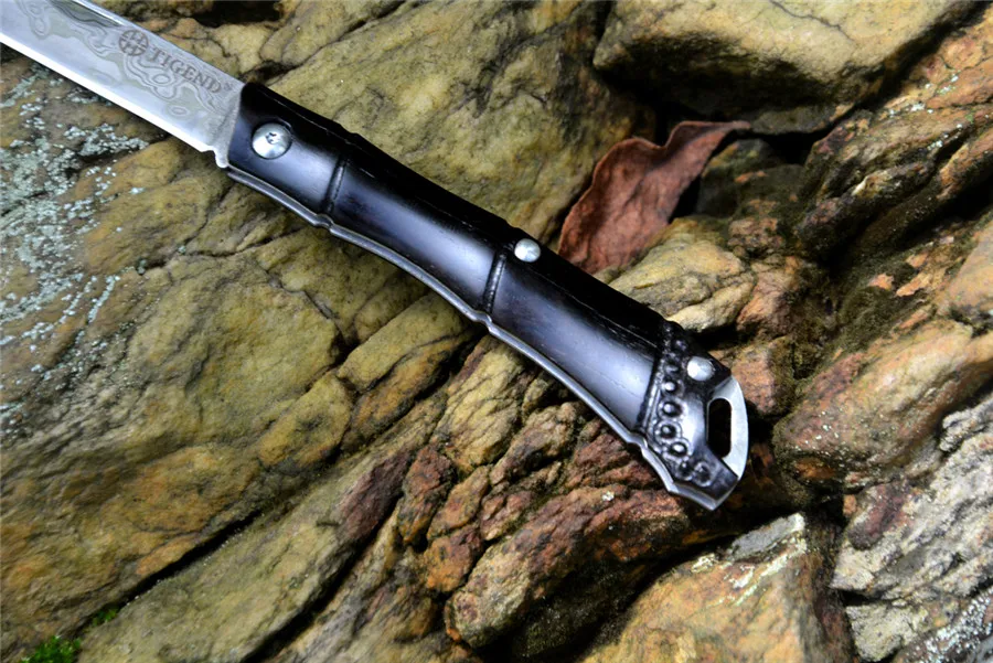 Дамасский нож TIGEND CF5406 карманный складной нож ebony с деревянной ручкой для походов и охоты