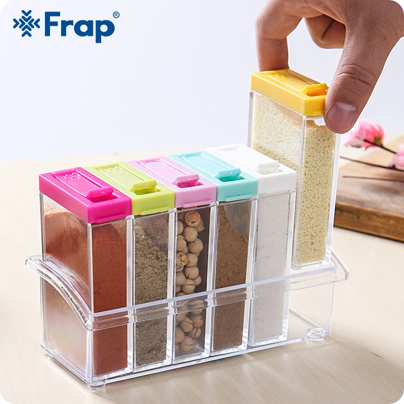 Frap Herb& Spice Tools 6Pcs/Set Spice Box Kitchen Spice Storage Bottle Jars Transparent PP Salt Pepper Cruet Storage Container