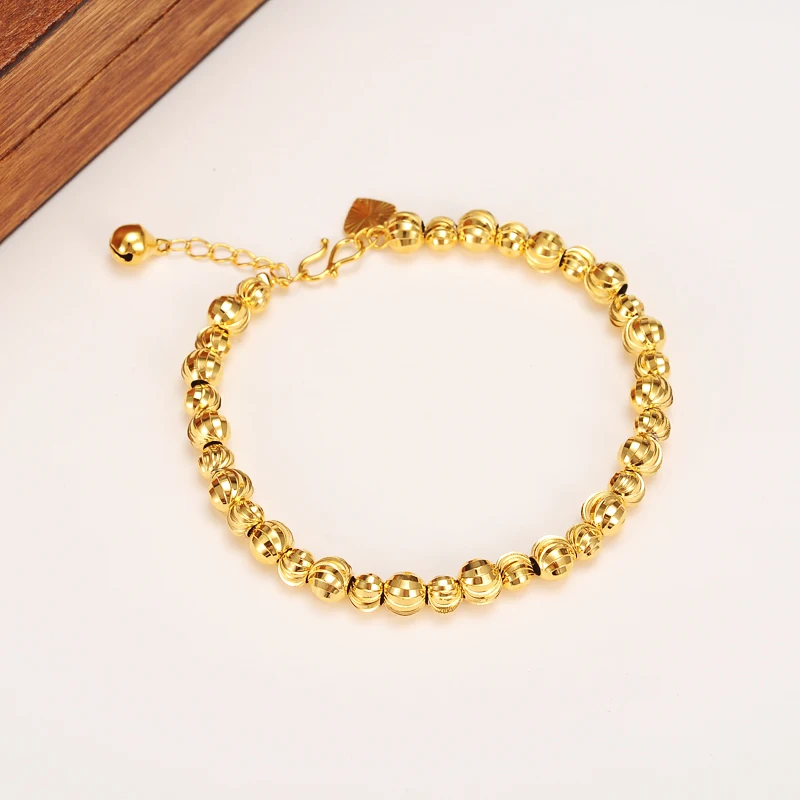 Милый женский браслет 21 см с золотыми круглыми бусинами браслеты ювелирные