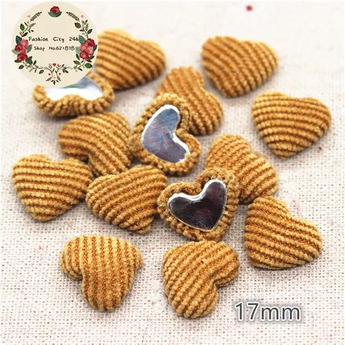turmeric 50pcs 50 шт. 17 мм разные цвета Вельветовая ткань покрытая пуговицами в форме сердца плоские с оборота DIY пуговицы ручной работы Скрапбукинг - Цвет: turmeric 50pcs