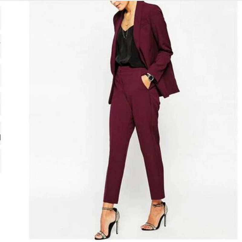Женский брючный костюм бордовая деловая куртка + брюки на заказ новое