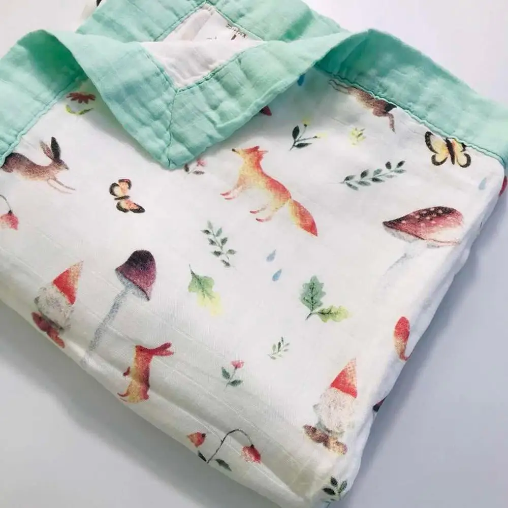 four layer mushroom Новинка, муслиновое одеяло, четыре слоя, бамбуковое детское муслиновое одеяло, детское одеяло, пеленание лучше, чем Aden Anais, детское одеяло, детская накидка - Цвет: four layer mushroom