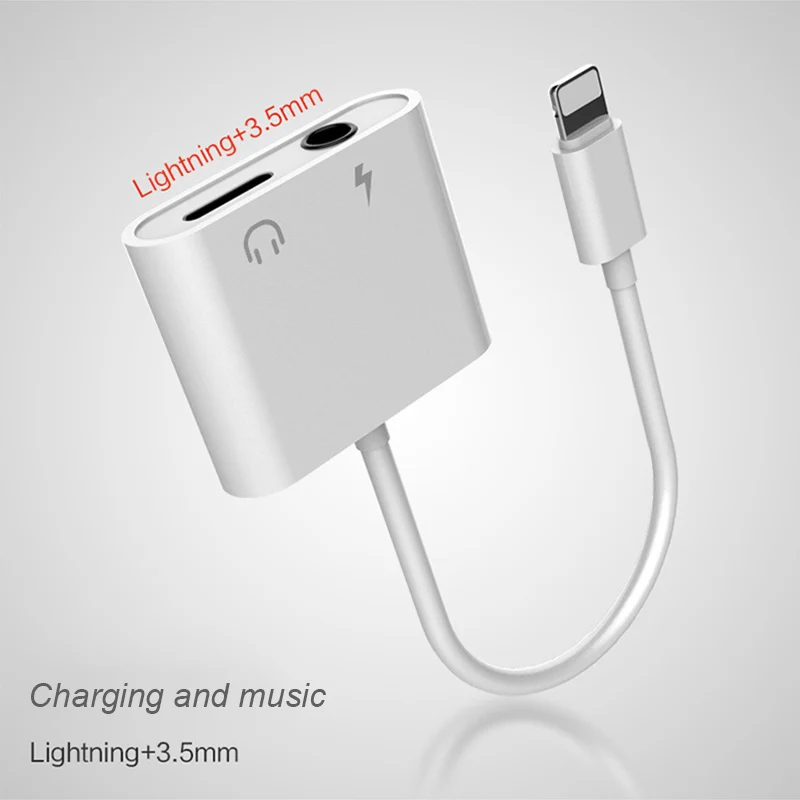Original 2 in 1 3.5mm Jack Aux Audio Charger Adapter for iPhone X XS MAX XR Fast Charging Earphone Call Remote | Мобильные телефоны