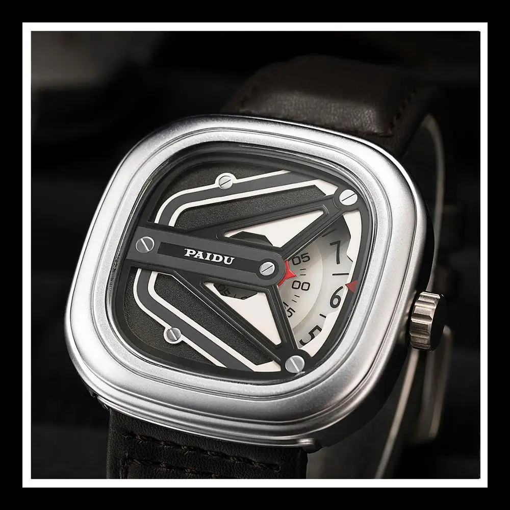 PAIDU мужские наручные часы из натуральной кожи водонепроницаемые кварцевые с