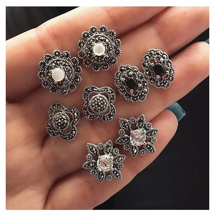 Silver 4 пар/компл. Boho стрелка крест Луны и украшением в виде цветка из серебра серьги комплект ювелирных изделий для женщин серьги-гвоздики комплект личности одежда на выход ювелирные изделия - Окраска металла: Silver