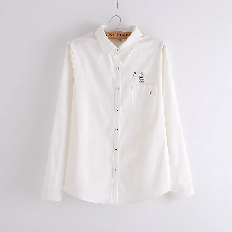 Женская рубашка с длинным рукавом цвет белый материал хлопок рисунок робот.