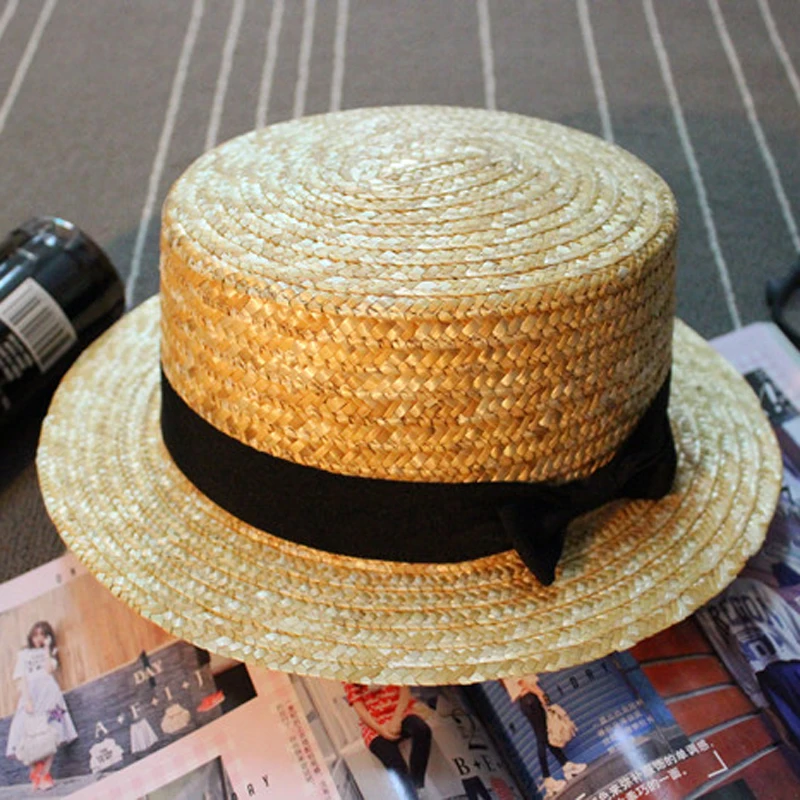 Женская Соломенная шляпка модная летняя Классическая с бантом и лентой для