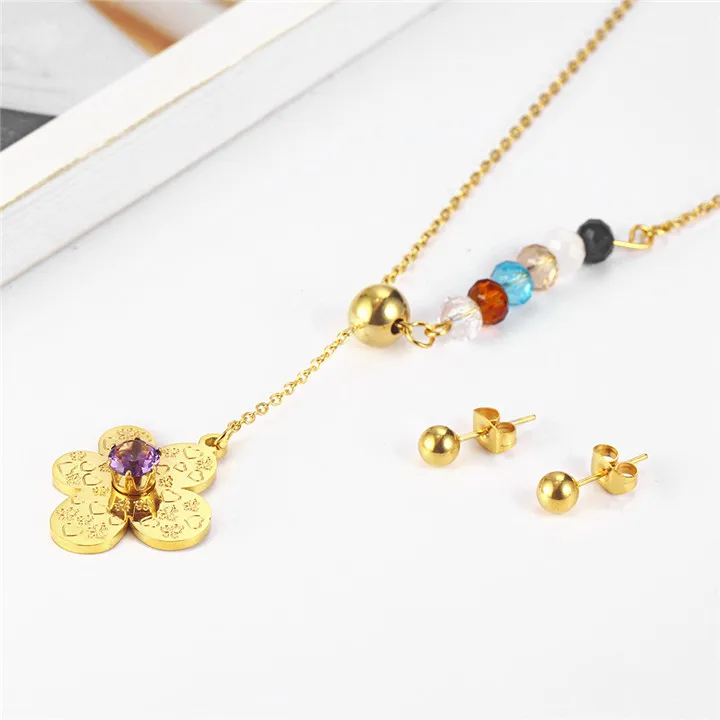 Gold color XUANHUA ювелирные изделия из нержавеющей стали женские очаровательные ожерелья серьги набор стальной шар серьги ювелирные аксессуары оптом много - Окраска металла: Gold color