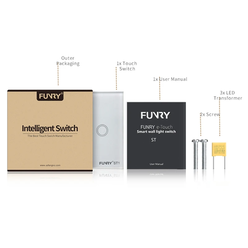 Funry ST1 3Gang UK Standard Smart Switch Remote Control/Touch Wall Lamp Panel Surface Waterproof Crystal Tempered Glass 170-240V |