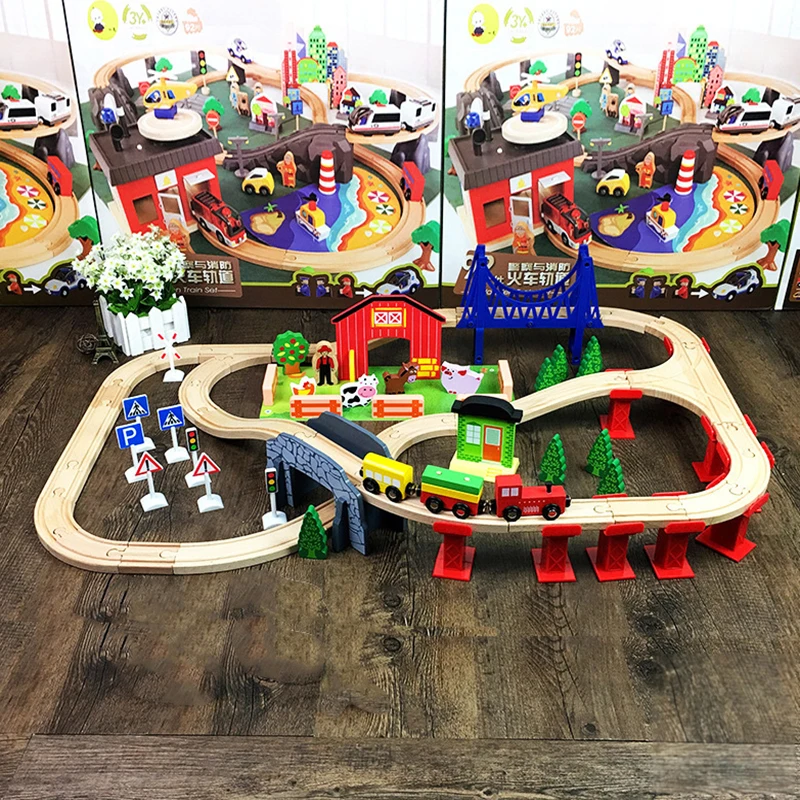 82 шт. деревянный трек с изображением животных магнитный автомобиль модель