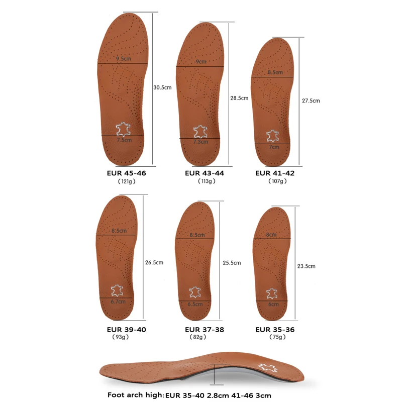 

Mr.Niscar High quality Leather orthotics Insole for Flat Foot Arch Support 28-30mm Orthopedic Cowskin Insoles for Men Women
