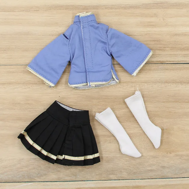 suit 1/6 BJD кукла blyth кукла ледяная одежда синяя рубашка черная юбка и сорк для сустава тела кукла - Цвет: suit