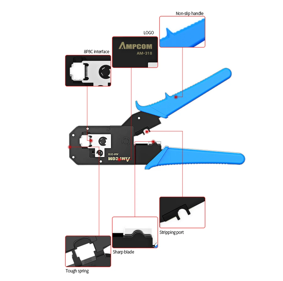 AMPCOM Pratical Series синий RJ11 RJ45 обжимной инструмент обжимные плоскогубцы сетевой кабель щипцы для 6P 8P RJ-11/RJ-12 RJ-45