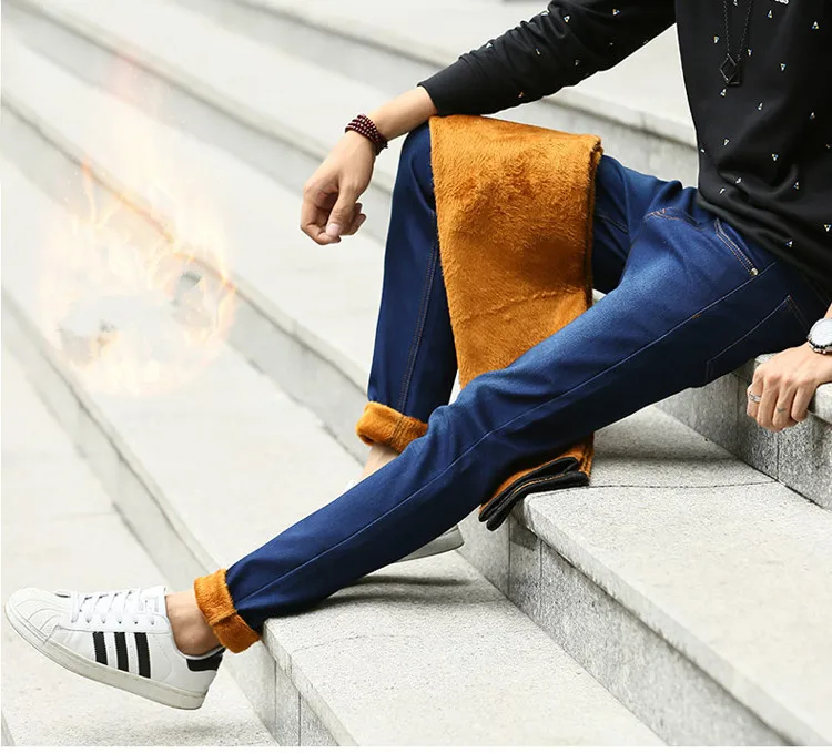 Add wool man stretch jeans warm feet cultivate one's morality pants | Мужская одежда