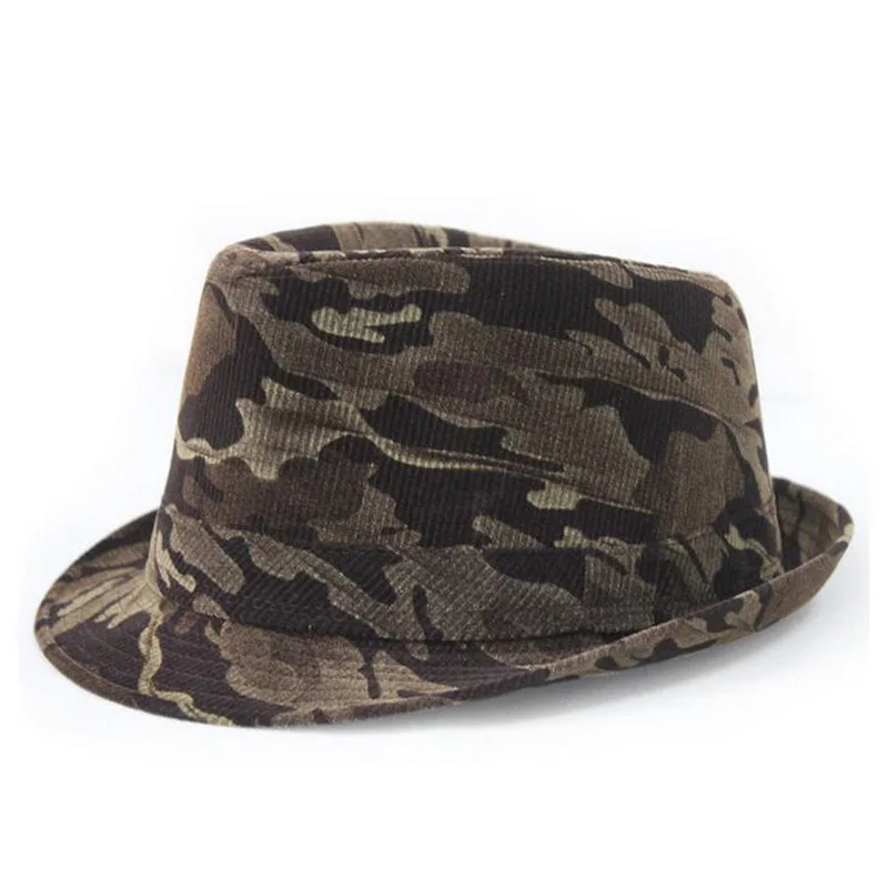 Camouflage style 3 FS британская зимняя Вельветовая полосатая камуфляжная винтажная фетровая шляпа мужская фетровая Дамская мода с широкими полями женская мягкая фетровая шляпа в джазовом стиле шляпы - Цвет: Camouflage style 3